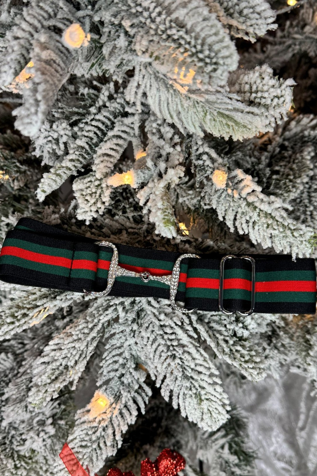 Limited Time-Holiday Equestrian Elastic Belt with Rhinestone Snaffle Bit Buckle